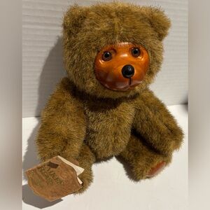 Vintage 1985 Applause Raikes Bear Jamie Stuffed Wood Face & Feet Tags